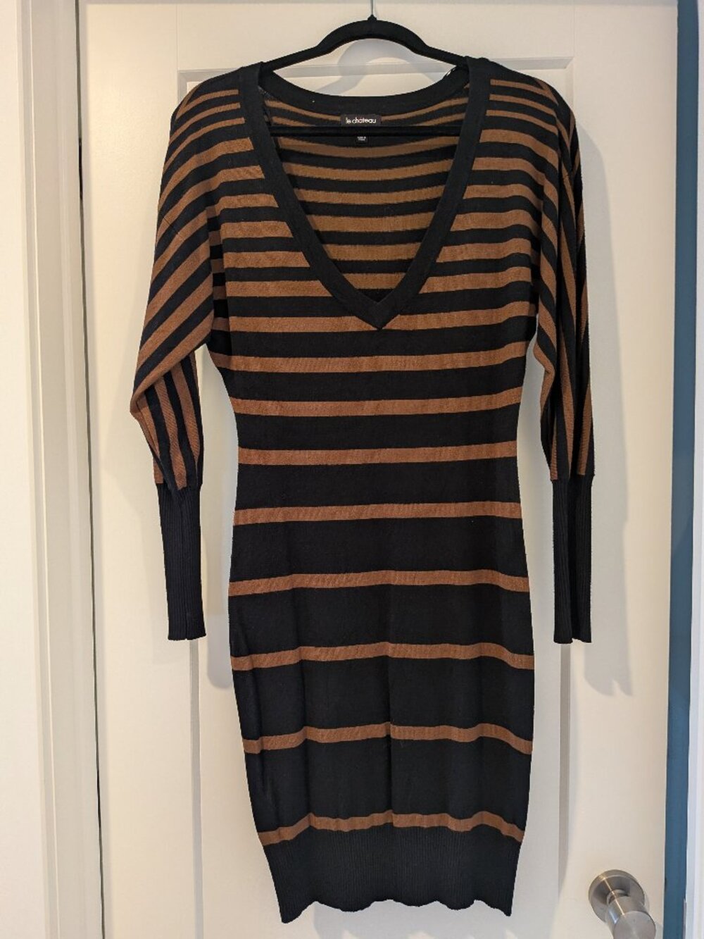 Le Château brown and black stripped sweater dress - size small.